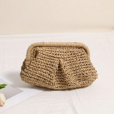 Woven Straw Crossbody Bag with Chain Strap