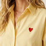 Yellow Button-Down Shirt with Heart Detail