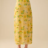 Yellow Fitted midi skirt with lemon print in mesh fabric