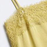 Yellow Satin Slip top with Lace Trim Details