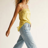 Yellow Satin Slip top with Lace Trim Details