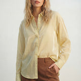 Yellow shiny satin shirt Button-Down Shirt with Relaxed Fit