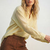 Yellow shiny satin shirt Button-Down Shirt with Relaxed Fit