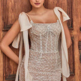 Andrea & Leo A1110 Embellished Midi Cocktail Dress with Tie Strap
