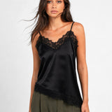 Alexine black satin-effect camisole with lace detailing by Ange Paris — product image 1
