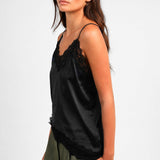 Alexine black satin-effect camisole with lace detailing by Ange Paris — product image 3