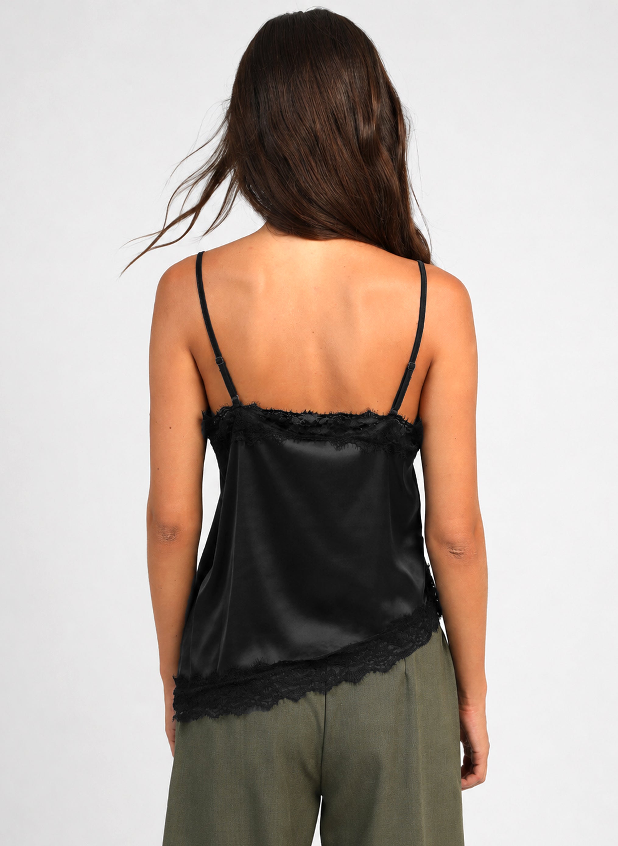Alexine black satin-effect camisole with lace detailing by Ange Paris — product image 4