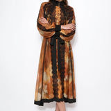 Ambre Poétique orange abstract-print lace-trim maxi dress, front styling view