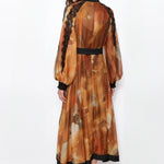 Ambre Poétique orange abstract-print lace-trim maxi dress, back view