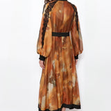 Ambre Poétique orange abstract-print lace-trim maxi dress, back view