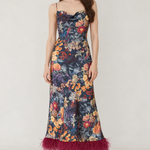Anaïs Midnight Botanical Feather-Hem Maxi Dress — front view