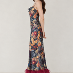 Anaïs Midnight Botanical Feather-Hem Maxi Dress — side view