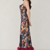 Anaïs Midnight Botanical Feather-Hem Maxi Dress — side view