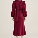 Apolline Wine Satin Scarf Midi Dress back view