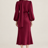 Apolline Wine Satin Scarf Midi Dress back view
