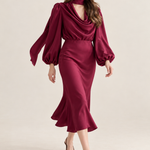 Apolline Wine Satin Scarf Midi Dress movement view
