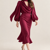 Apolline Wine Satin Scarf Midi Dress movement view