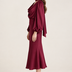 Apolline Wine Satin Scarf Midi Dress side view