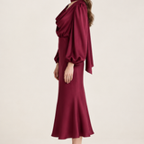 Apolline Wine Satin Scarf Midi Dress side view