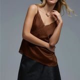 asymmetrical Satin Top in brown with Laced Design
