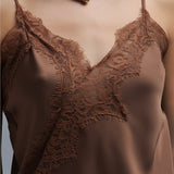 asymmetrical Satin Top in brown with Laced Design