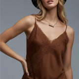 asymmetrical Satin Top in brown with Laced Design