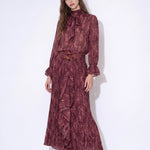 Aubergine Heirloom Blouse & Pleated Skirt Set in Purple — front view