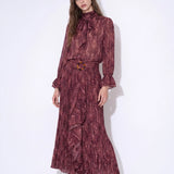 Aubergine Heirloom Blouse & Pleated Skirt Set in Purple — front view