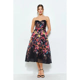 Midnight Bloom Strapless Midi Dress