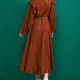TIER ELEGANCE BROWN WOVEN MIDI DRESS