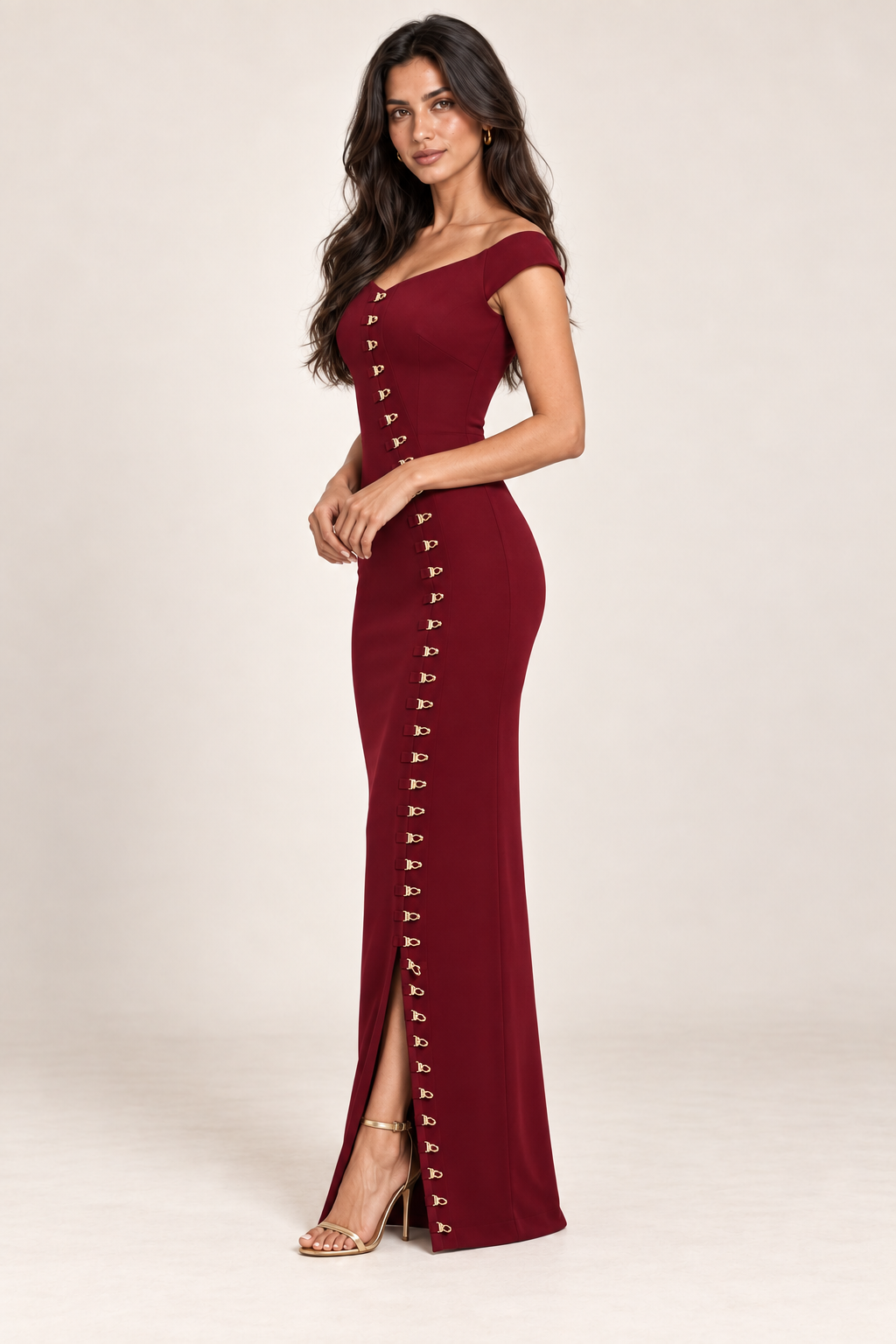 Bordeaux Allure gown, generated angled side view
