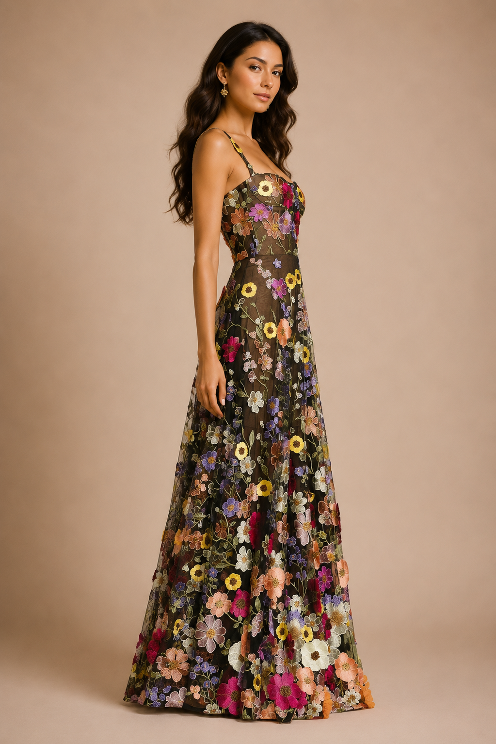 Midnight Wildflower Embroidered Gown