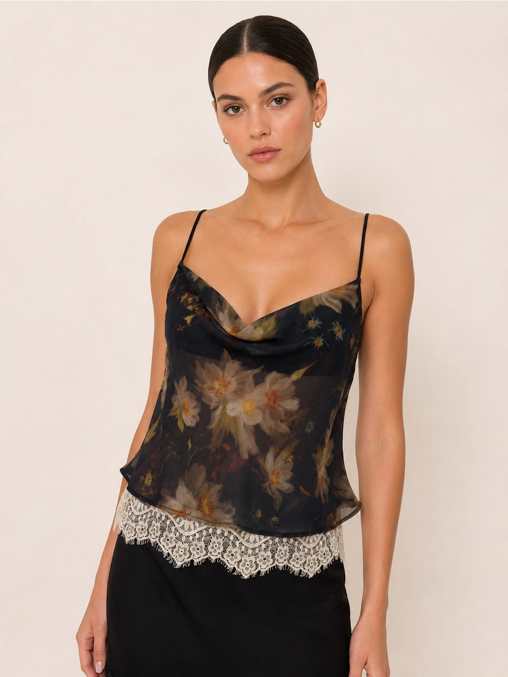 Camille Floral Cowl-Neck Cami — front view