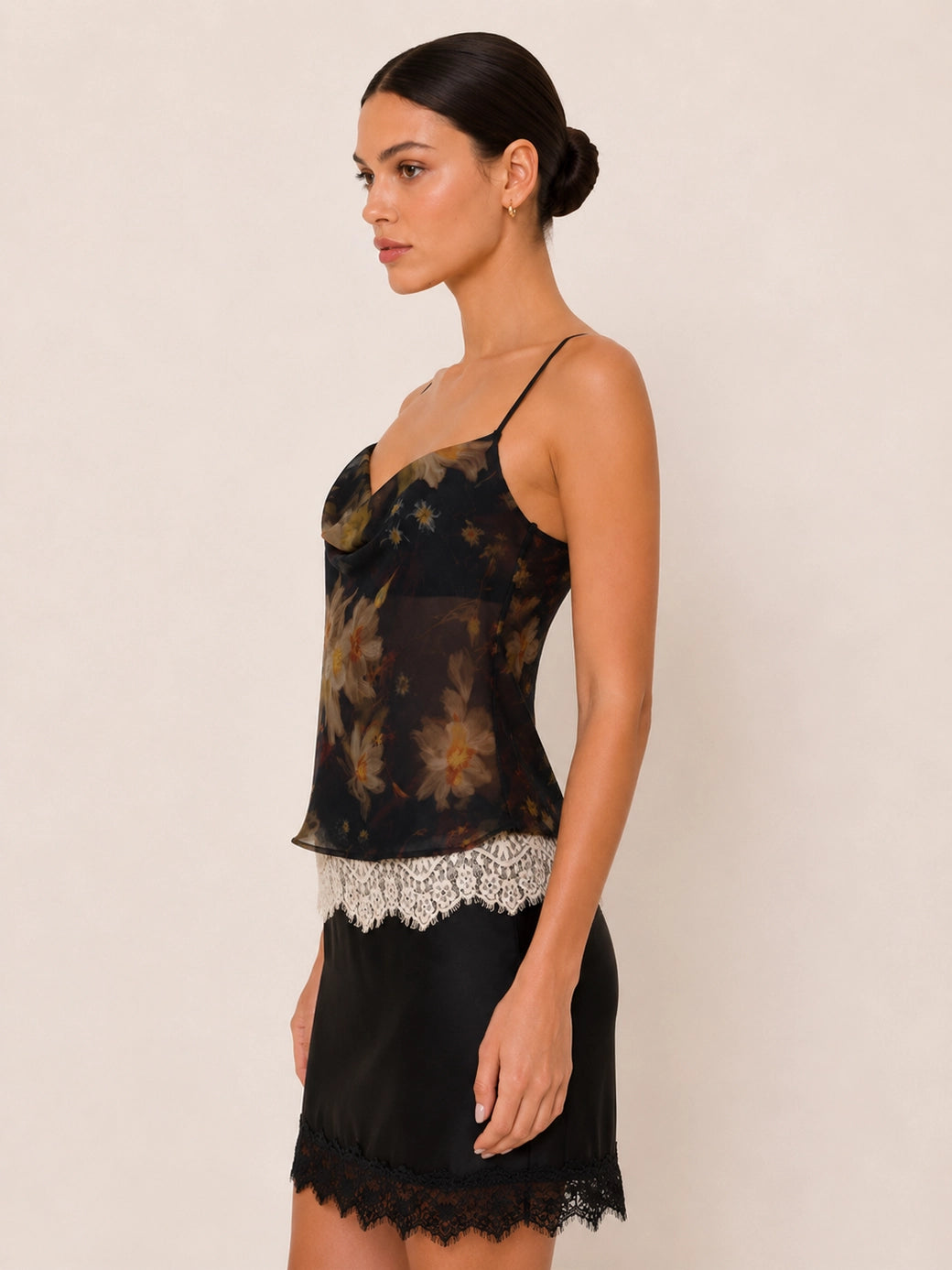 Camille Floral Cowl-Neck Cami — side view