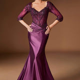 Ladivine CD731 Fitted Embroidered Bodice Stretch Satin Evening Gown