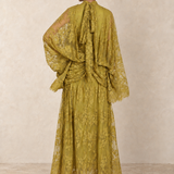 Chartreuse Reverie Lace Cape Maxi Dress — back view