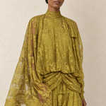 Chartreuse Reverie Lace Cape Maxi Dress — detail view