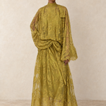 Chartreuse Reverie Lace Cape Maxi Dress — front view