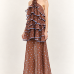 Ciel Rosette Polka Dot Ruffle Midi Dress — angle view