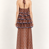 Ciel Rosette Polka Dot Ruffle Midi Dress — back view