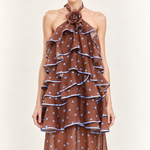 Ciel Rosette Polka Dot Ruffle Midi Dress — detail view