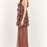 Ciel Rosette Polka Dot Ruffle Midi Dress — side view