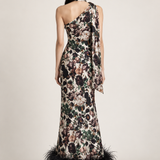 Clarisse Botanical Feather-Hem Maxi Dress back view