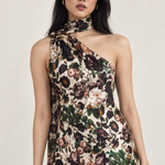 Clarisse Botanical Feather-Hem Maxi Dress close-up view