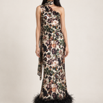 Clarisse Botanical Feather-Hem Maxi Dress front view