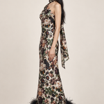 Clarisse Botanical Feather-Hem Maxi Dress side view