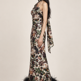 Clarisse Botanical Feather-Hem Maxi Dress side view