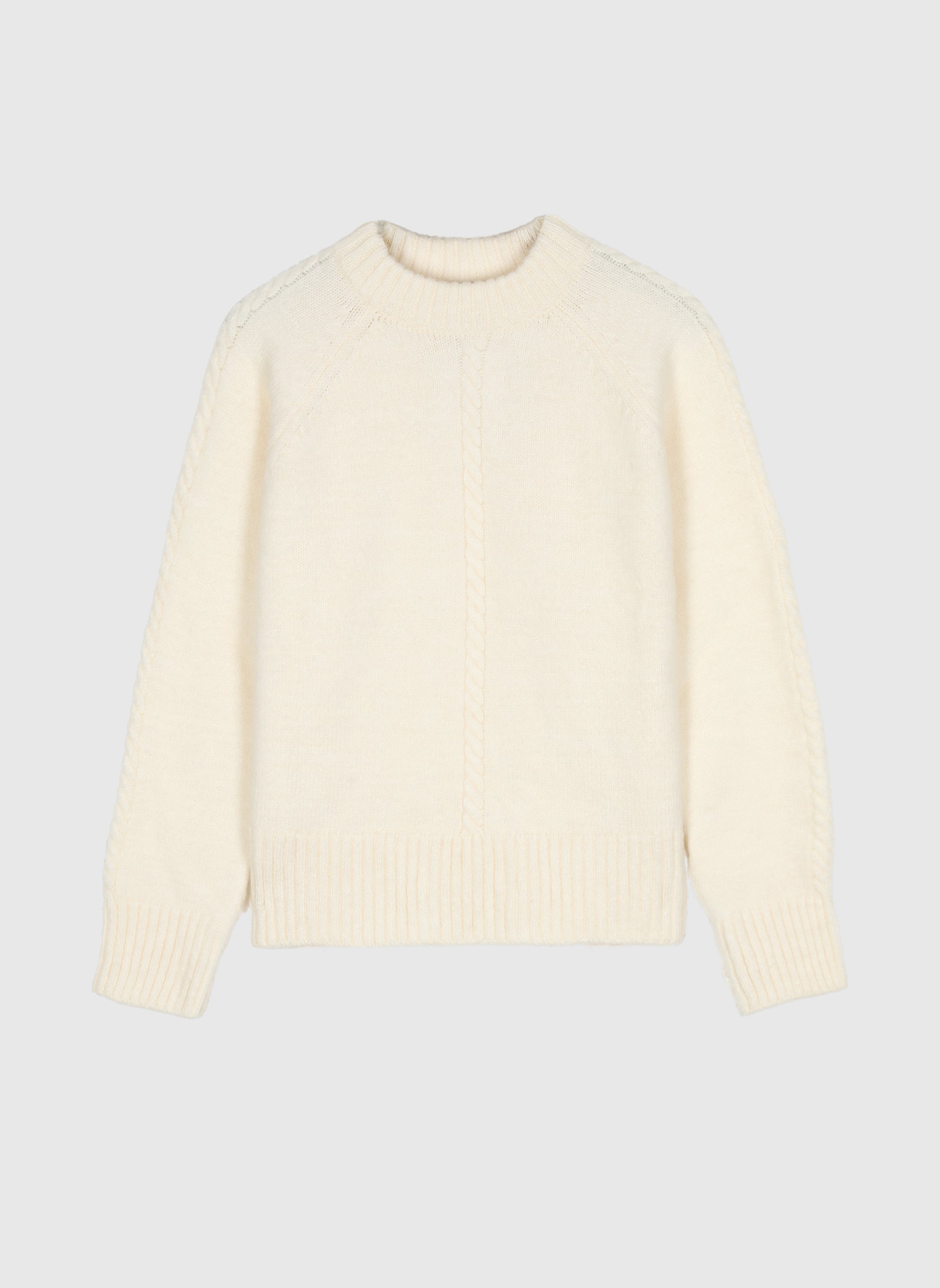Clémence cable-detail crewneck sweater in Ecru, product color view