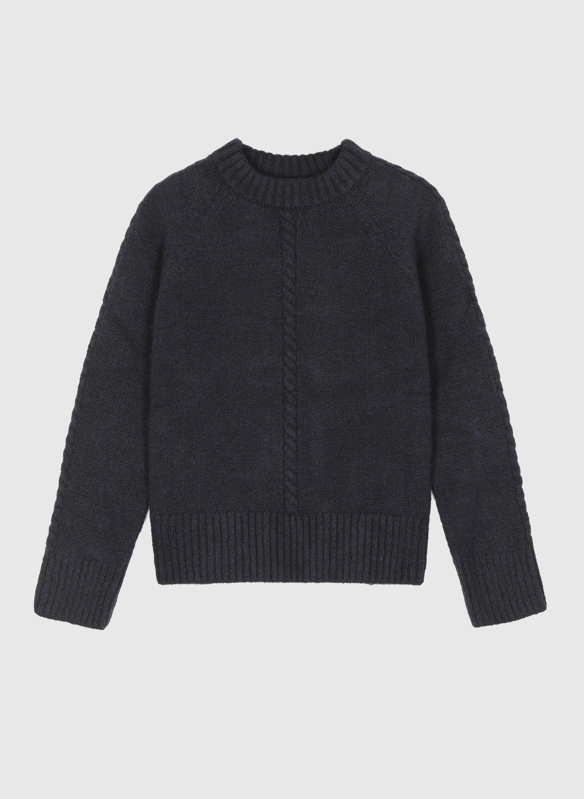 Clémence cable-detail crewneck sweater in Marine, product color view