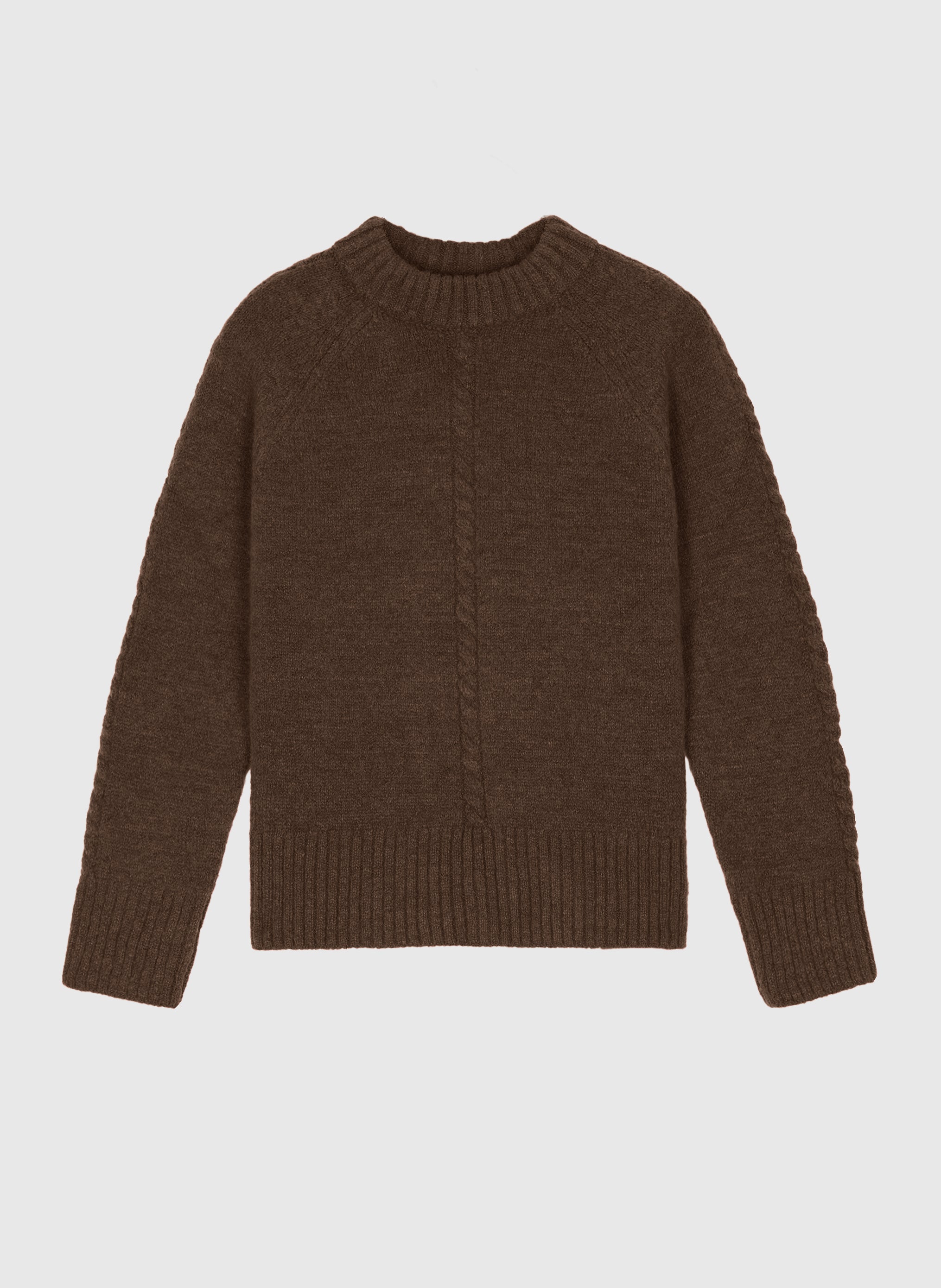 Clémence cable-detail crewneck sweater in Mocha, product color view